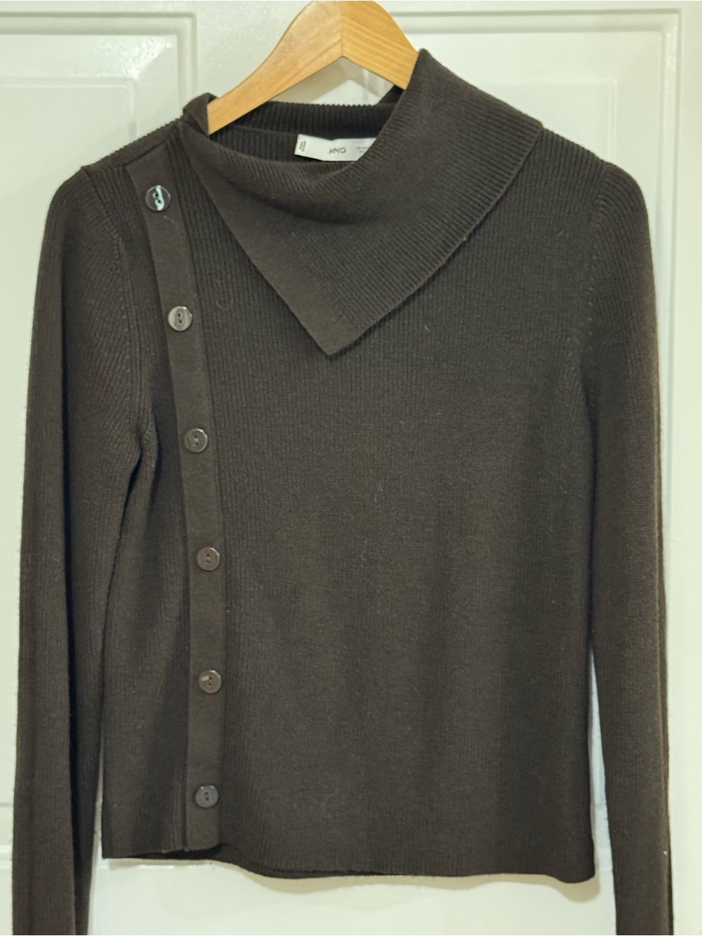 Mango Dark Brown Asymmetric Button Sweater